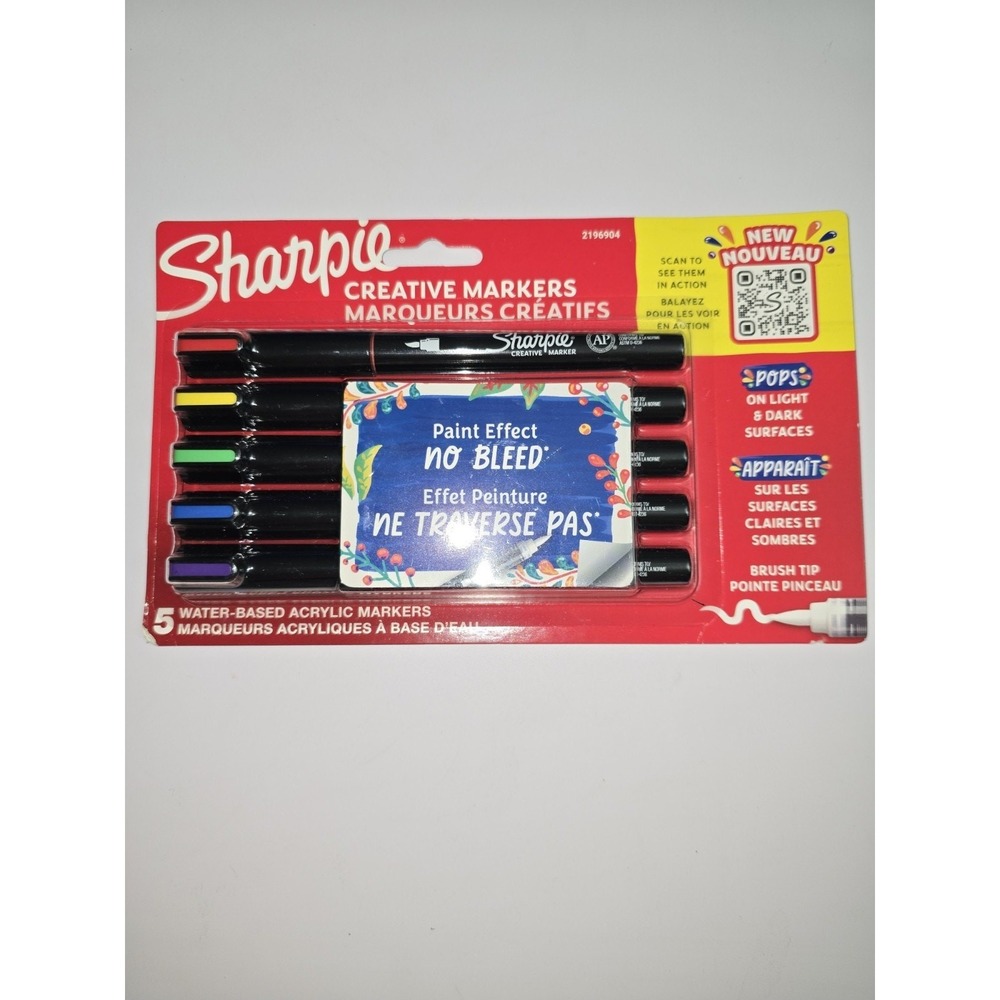 Sharpie Acrylic Creative Markers Brush Tip Assorted Colors 5 Pack 2196904